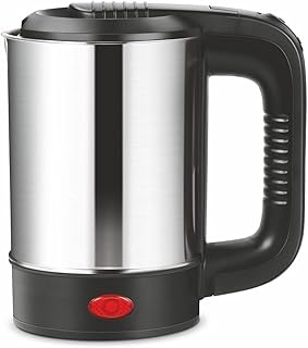 Biki Portable Mini Electric Water Kettle for Travel, 500ml, 600W, Automatic Shut-Off, Stainless Steel, Black/Silver