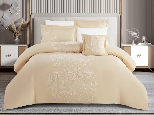 مفرش MODY فاخر مطرز مزدوج 7 قطع - بيج سكري